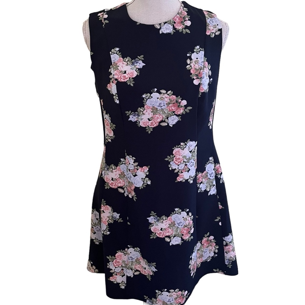 Dorothy Perkins Navy Blue with Pink/White Floral Sleeveless Aline Knit Dress